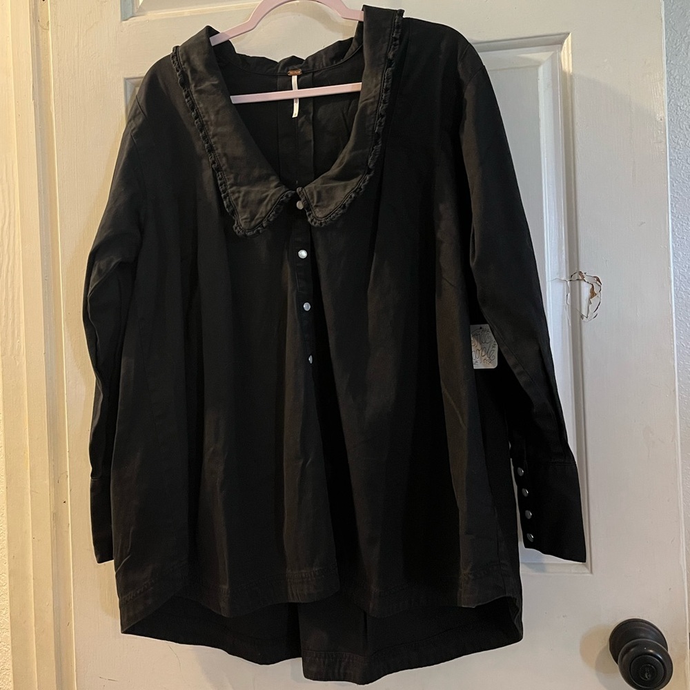 Free People Black Button-Up Top